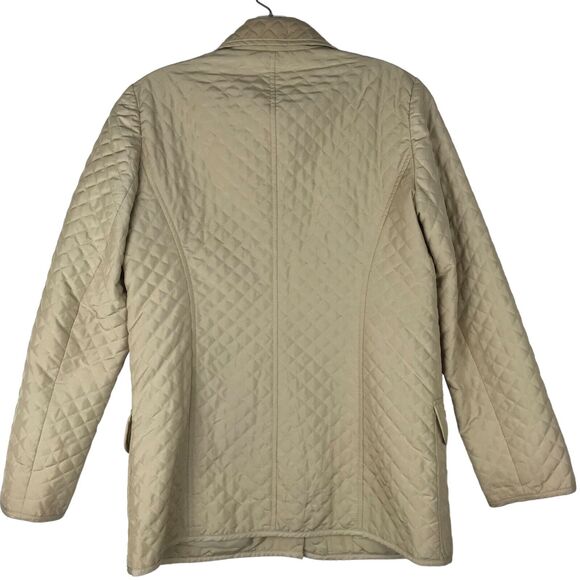 Vtg Talbots Petites Quilted Jacket Tan Full Zip Button Front Collared Pockets PP - Picture 9 of 13